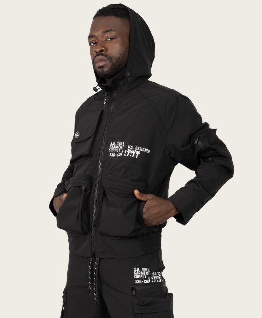 SMOKE RISE WW26S482-BLACK UTILITY WINBREAKER JACKET