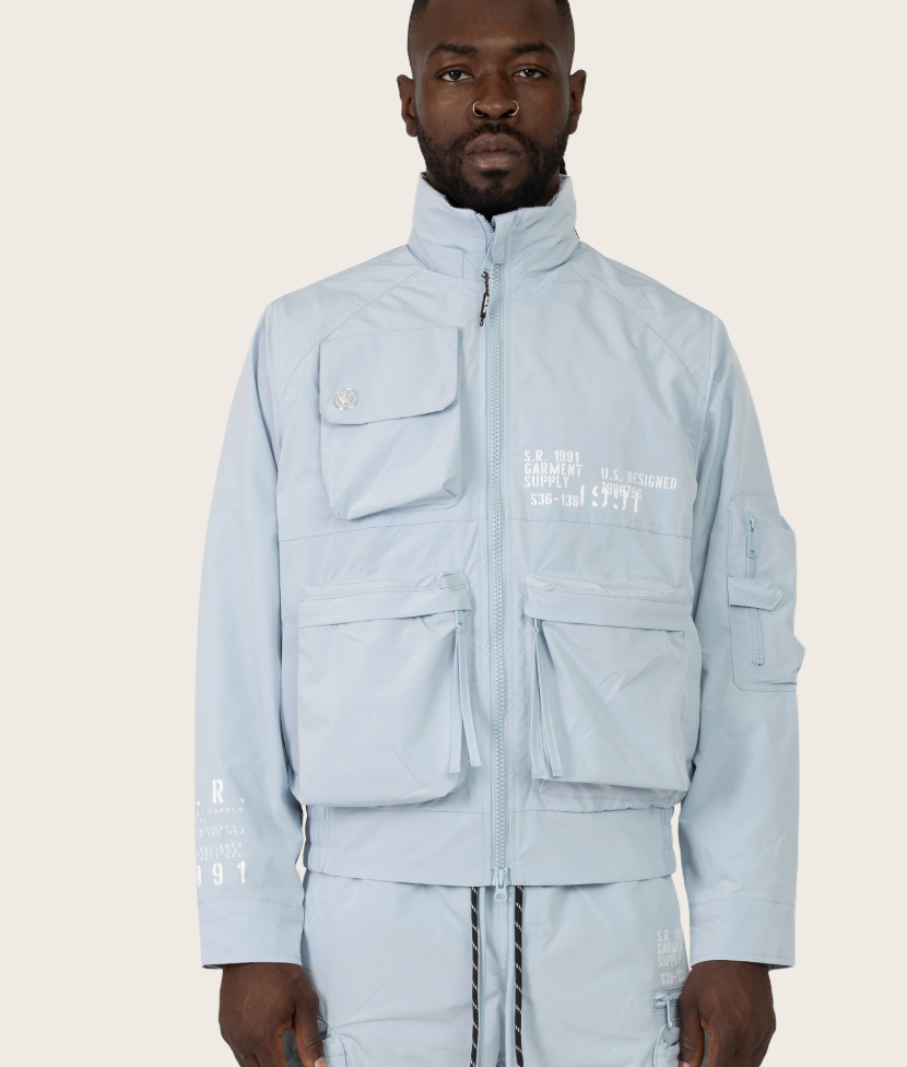 SMOKE RISE WW26S482-SKY BLUE UTILITY WINBREAKER JACKET